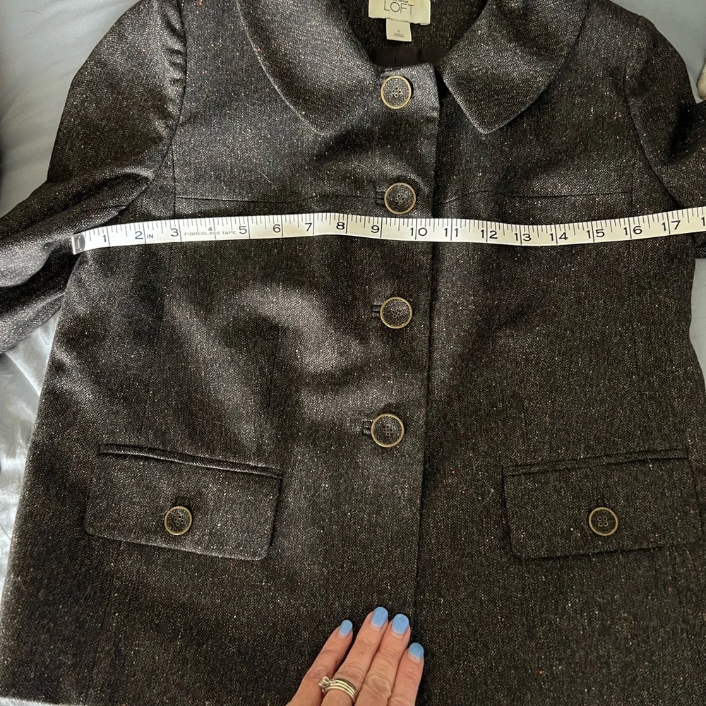 Ann Taylor LOFT Suit Women Dark Brown Tweed Wool Blazer and Pants Size 6 - Picture 16 of 16